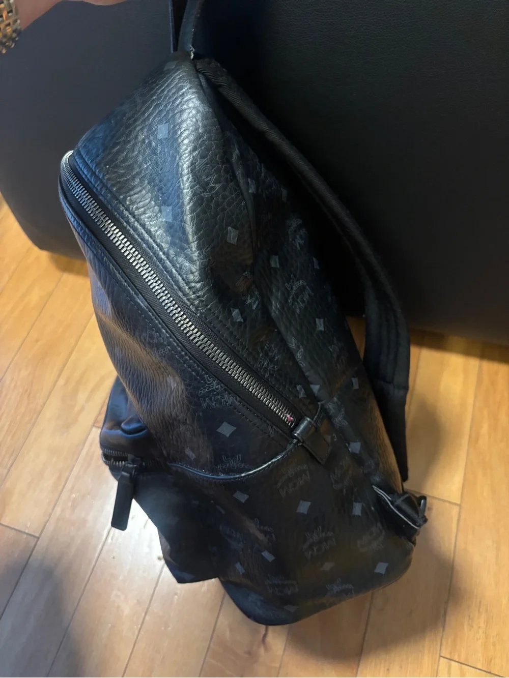 MCM Black Logo-Print Leather Backpack